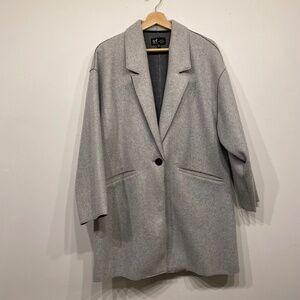 Zara Light Grey Exposed Seam One Button Long Blazer Medium